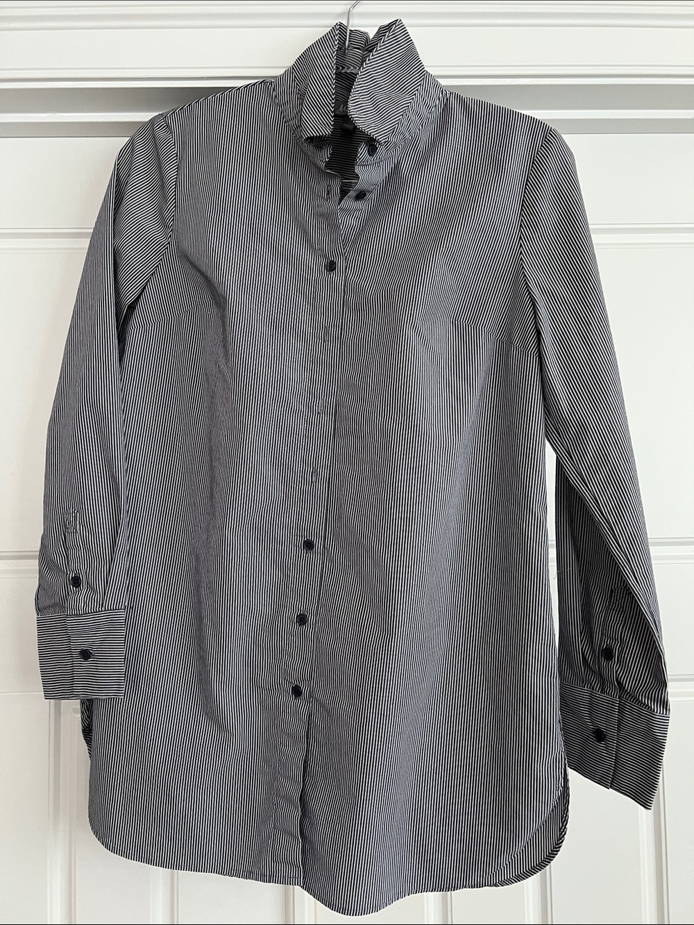 Navy and White Pinstripe Tunic Shirt - Classic Button-Up